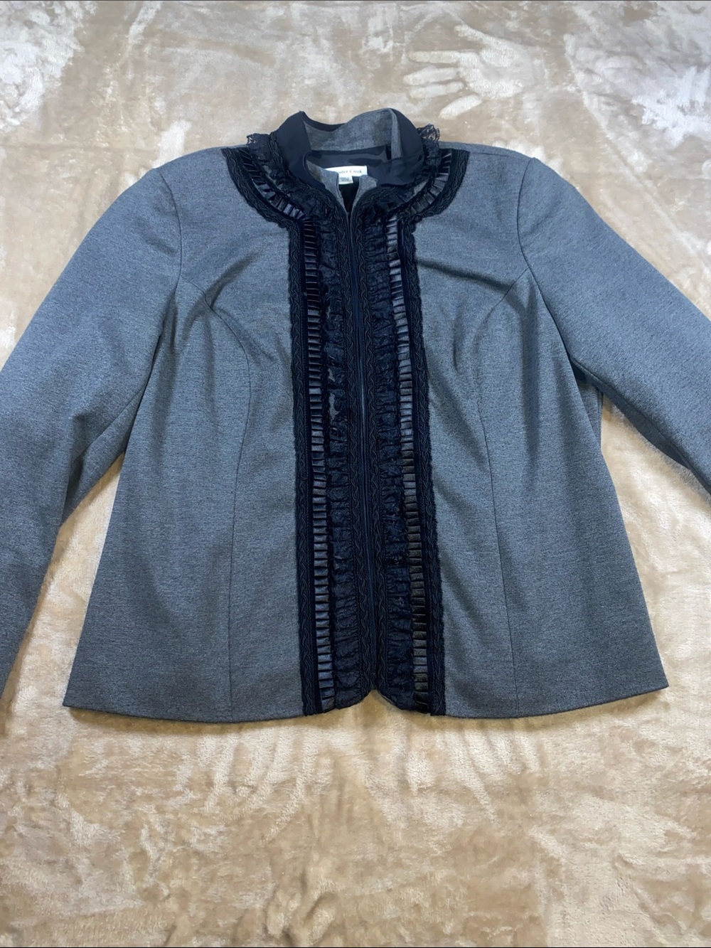 Coldwater Creek Ponte Gray Jacket with Black Trim